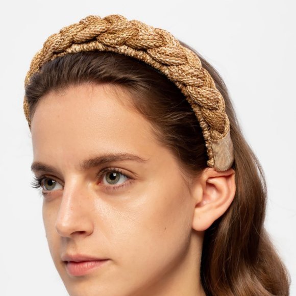 Gucci Braided Straw Rattan Headband GG Logo In Light Brown - Picture 1 of 11